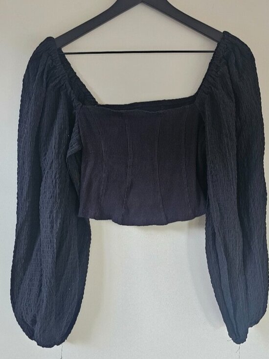 Tops - Puff-Sleeve Square-Neck Crop Top